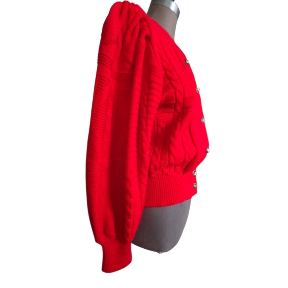 Vintage Red Austrian Wool Puff Sleeve Cardigan Sz EU 44/ US LG Salzburger Dirndl - Picture 8 of 16